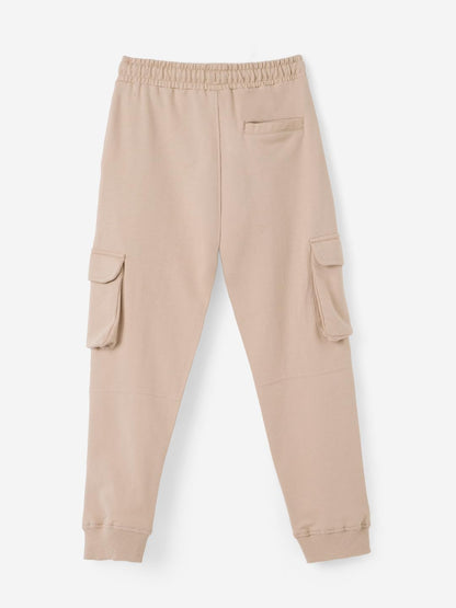 The Souled Store Solids: Creamy Beige Boys Drawstringed Cotton Cargo Joggers (2-8 Yrs)