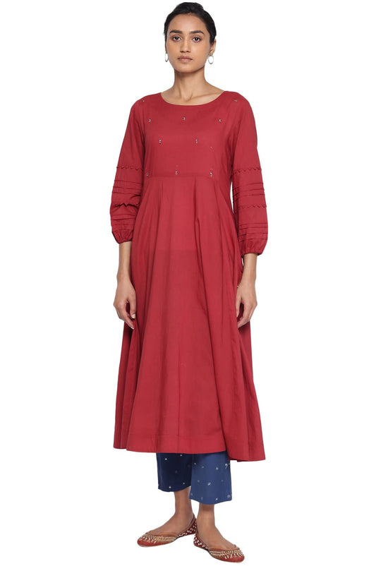 W for Woman Red Longline Voile Kurta