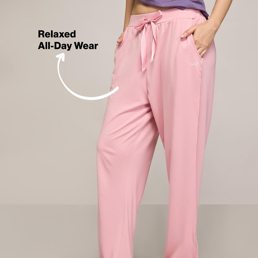 NYKD (NYS911 Soft Cotton Modal Pyjama Pants for Women | Relaxed Fit with Non Slip Elasticated Waistband, Adjustable Drawcord & 2