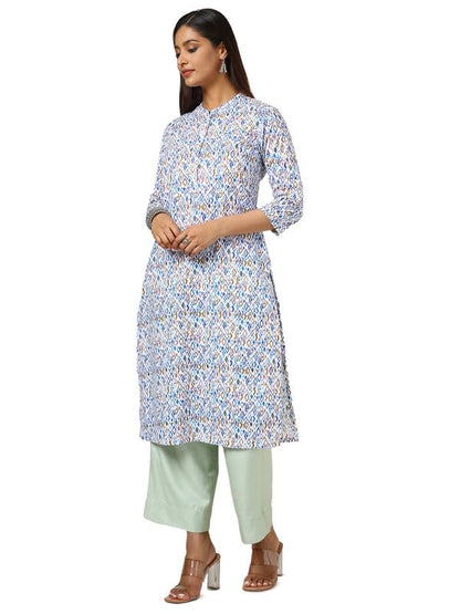 Soch Womens White Cotton Blend Abstract Print Kurta