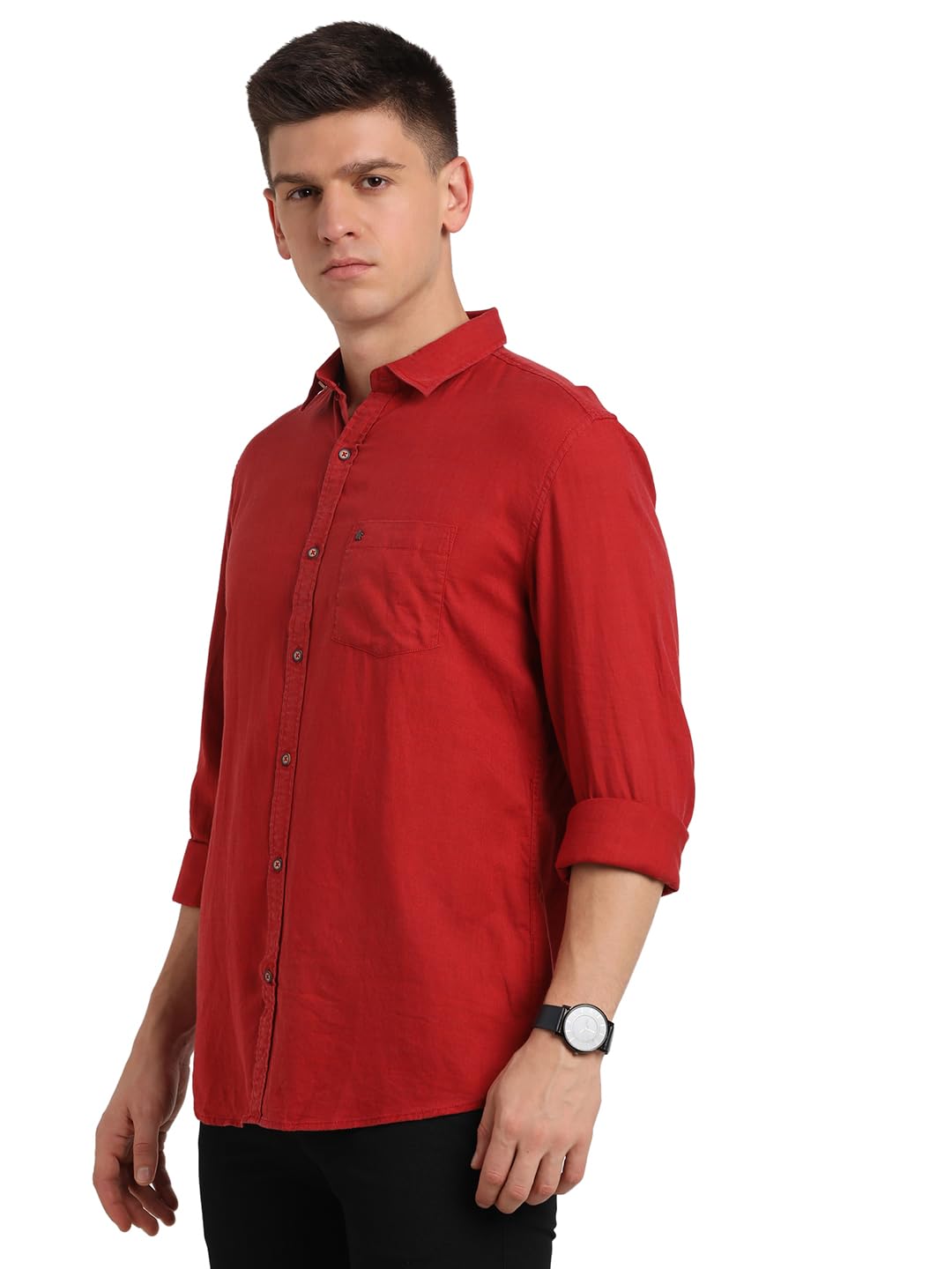 Turtle Men Cotton Lyocell Red Solid Slim Fit Full Sleeve Casual Shirt
