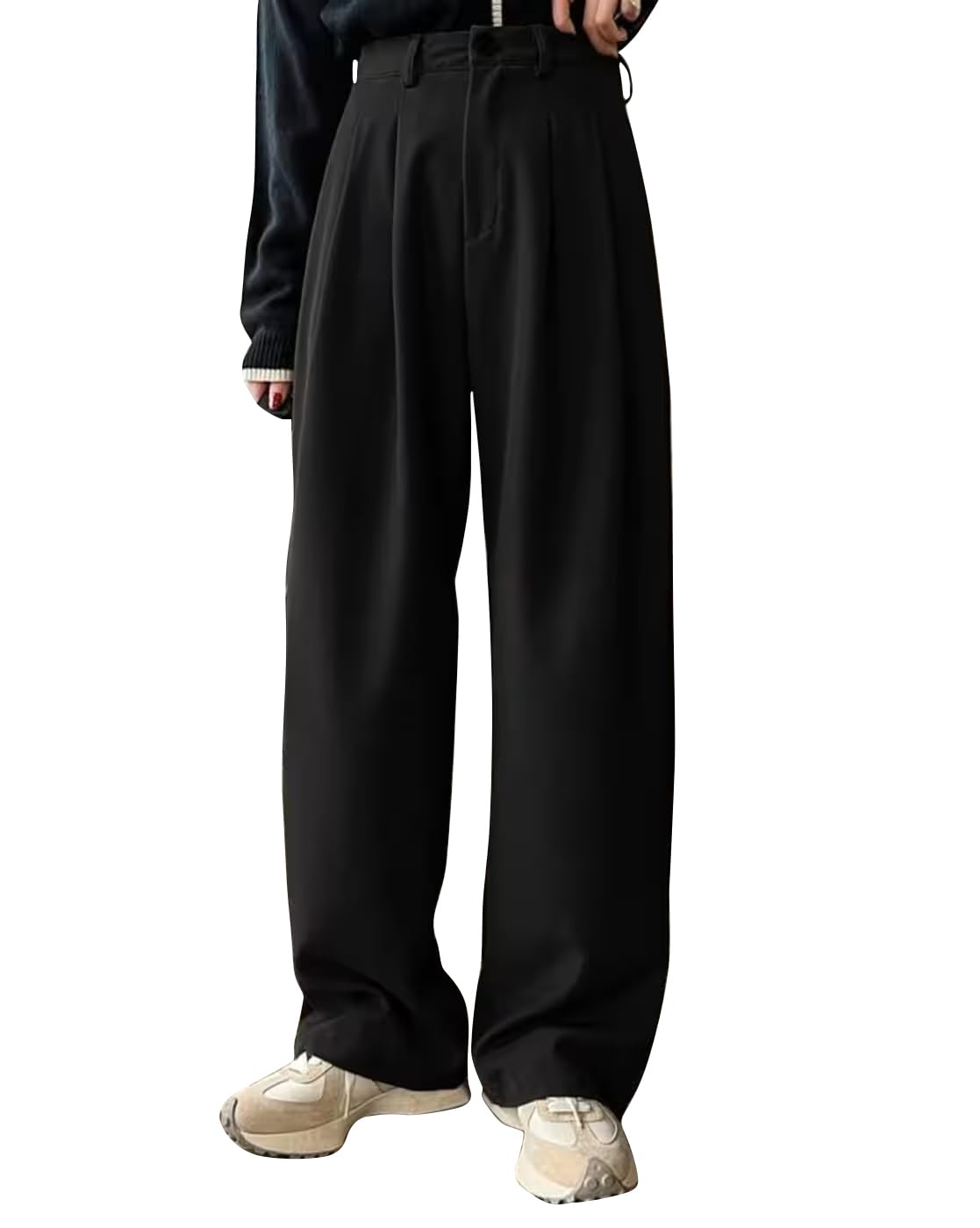 Toochki Women High Rise High Waist Trousers Flared Korean Style Formal Pants| Elegant Workwear for Office, College & Events Blac