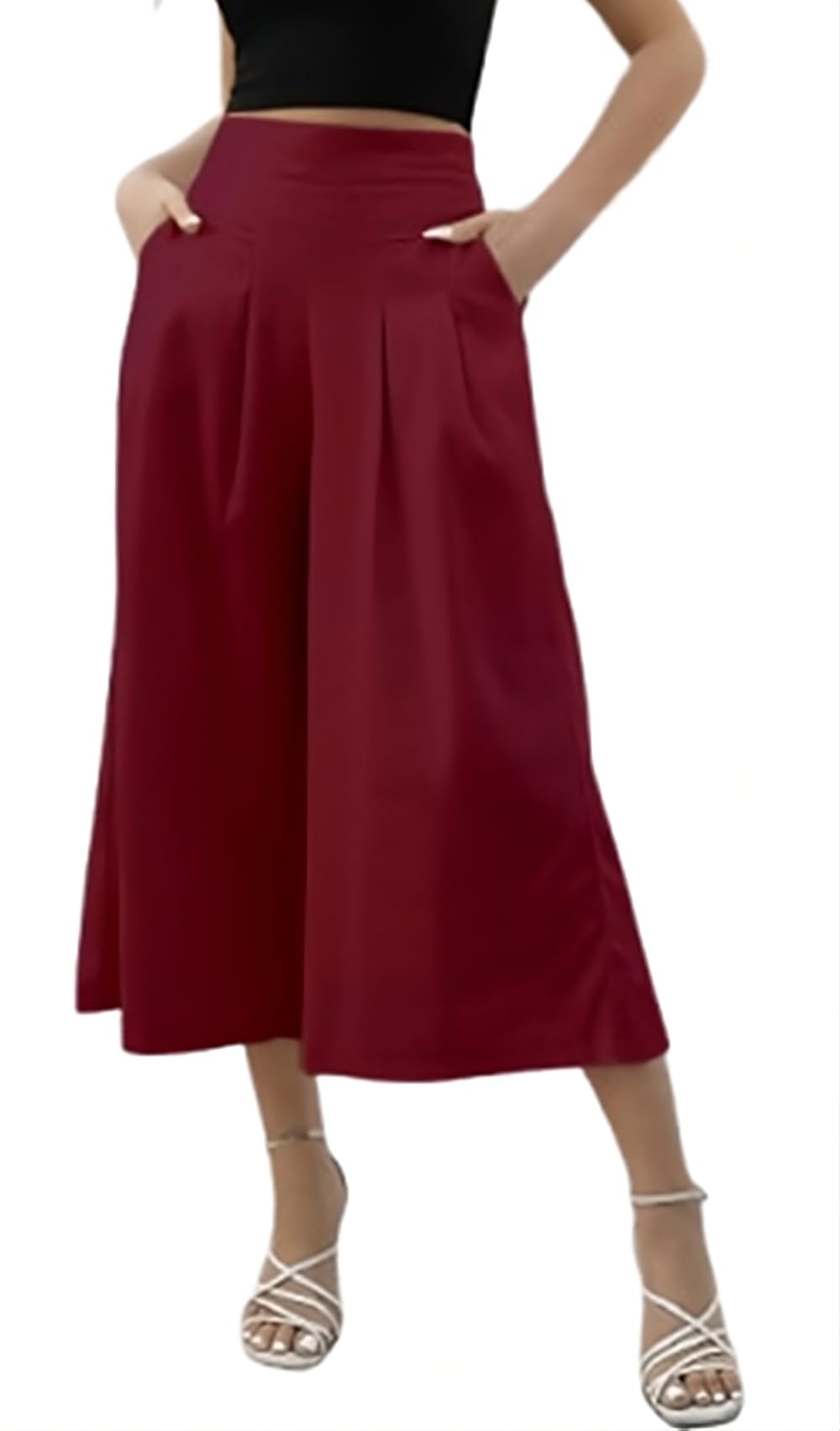OOMPH! Cotton Linen Palazzo Pant for Women | Womens High Rise High Waist Trousers Flowy Wide Leg Plazzo Pant Trouser with Pocke