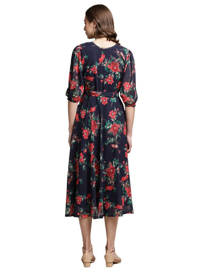 Preneum WomenS Maxi Fit & Flare Latest Style Print Georgette Regular Sleeves Casual Dress |Summer Dress Festival & Occasion Max