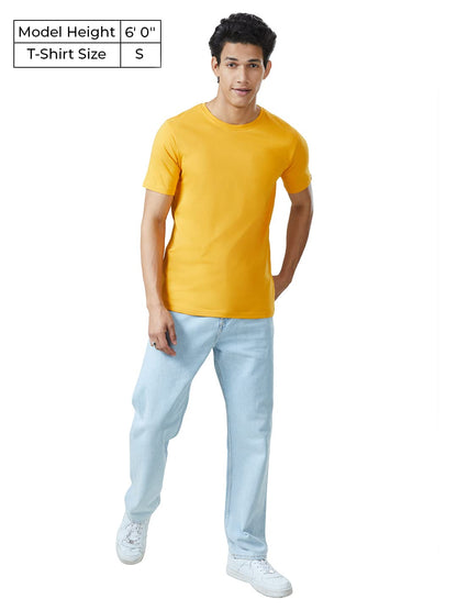 The Souled Store Men Mustard Yellow Solid T-Shirts T-Shirts Fashionable Trendy Graphic Prints Pop Culture Merchandise Graphic te