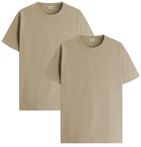 ADRO Mens Solid Regular Fit T-Shirt (RCM2-PLN-BE-BE_Beige