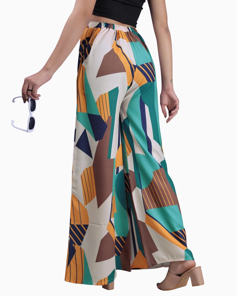 Eyebogler Women Graphic Printed Pure Cotton Flared Palazzo