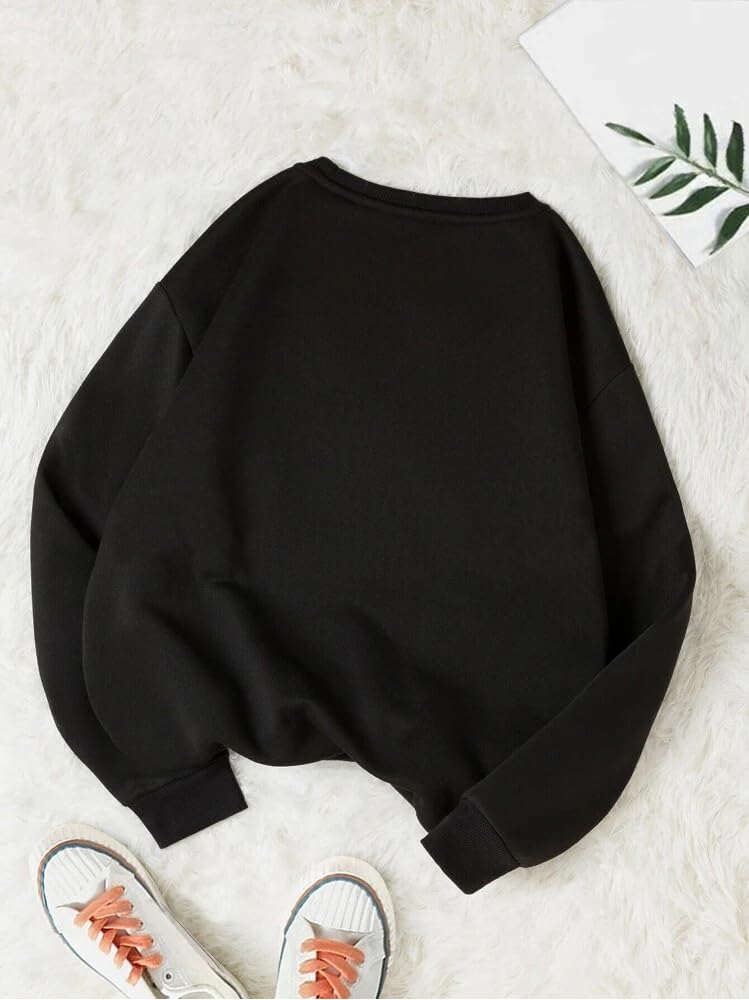 TAGAS Womens Heart Print Thermal Lined Sweatshirt || Sweatshirt for Women || Heart Print Sweatshirt for Women || (WSS-18) Black
