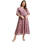 Preneum WomenS Maxi Fit & Flare Latest Style Print Georgette Regular Sleeves Casual Maxi | Summer Festival & Occasion, Light Pi