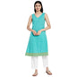 Fabindia Women Cotton Woven Slim Fit Knee Length Kurta V-Neck_L Green