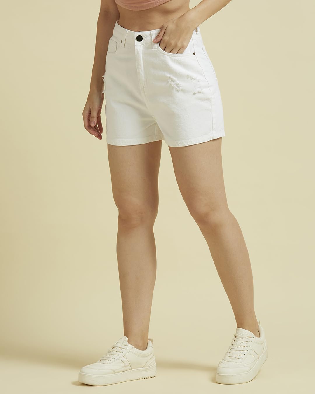 Style Quotient Women White High Rise Denim Shorts