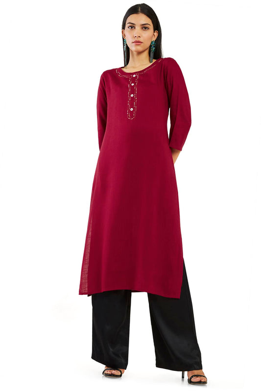 Soch Women Red Rayon Solid Kurta