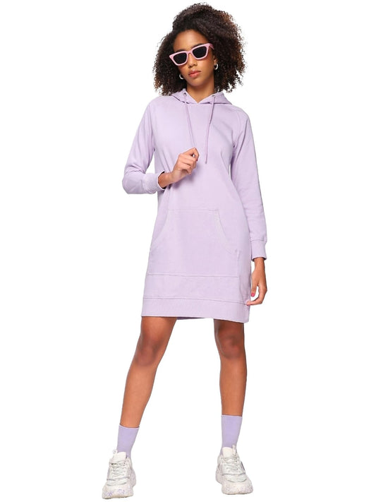 Bewakoof WomenS Solid Regular Fit Full Sleeve Hooded Neck Terry Dress_ 596553_Purple_ L