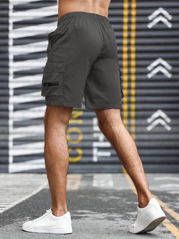 SMOWKLY Mens Cotton Casual Relaxed Regular Fit Camo Cargo Shorts || Drawstring & Elastic Waist Multi Pocket Summer Beach Hiking