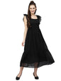 Avanova Georgette Jacquard Butti Black Square Neck Knee Length Western Dresses For Women (Dress 89 Black Xl)