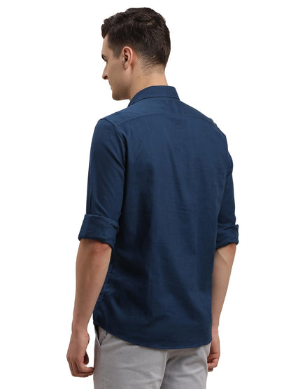 Turtle Men 100% Cotton Solid Slim Fit Blue Casual Shirt