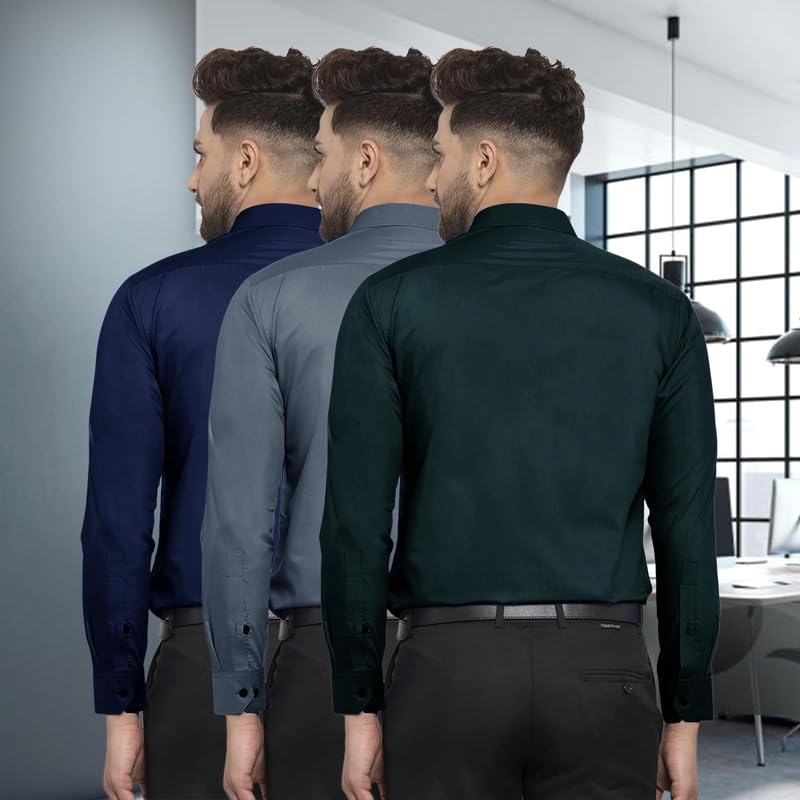 Pinkmint Mens Combo Shirt Cotton Stylish Spread Collar Long Sleeve Shirt Formal Wear (Pack of 3)