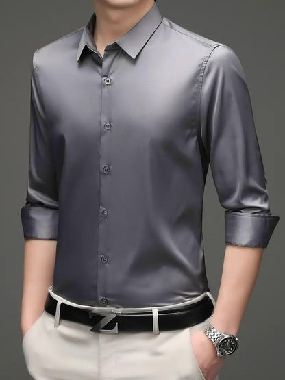 Indoprimo MenS Premium Solid Satin Casual Party Shirt Full Sleeve Darkgrey