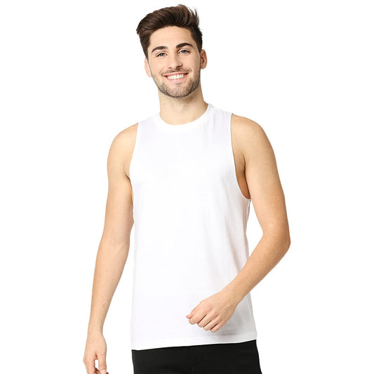 Bewakoof Mens White Deep Armhole Oversized Vest