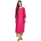 Fabindia Women Viscose Silk Embroidered Long Kurta Pink