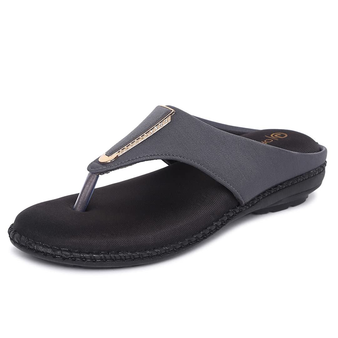 ORTHO JOY Fancy Doctor Slippers | Stylish Chappal For Women | Comfortable Flat Sandals For Women Stylish (Dark Grey)