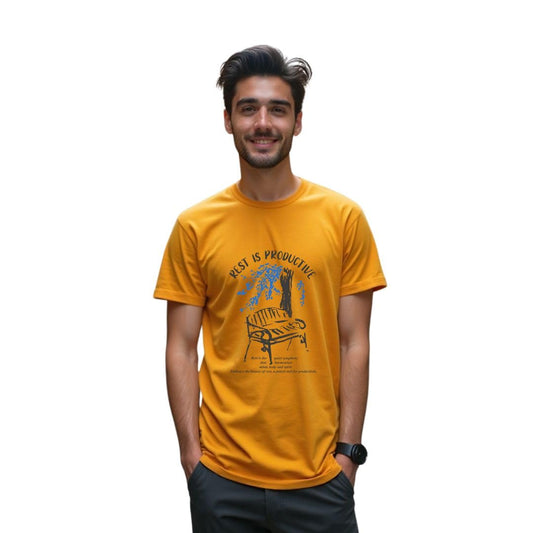 Nobero MenS Graphic Printed Regular Fit T-Shirt (1M-Twts-C1163-Pbl_Mustard Yellow