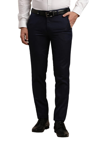 Turtle Men Poly Viscose Ultra Slim Fit Navy Formal Trouser