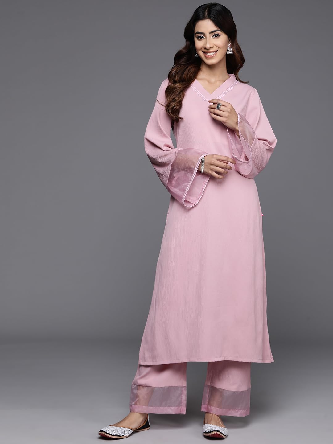 Varanga Women Pink Straight Kurta Paired With Tonal Bottom  Comfortable And Stylish Outfit For Various Occasions