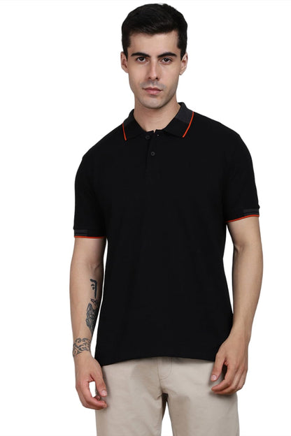 Dennis Lingo MenS Cotton Black Polo Neck Solid T-Shirt