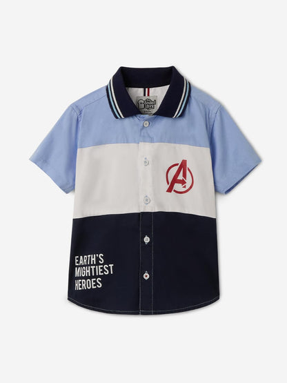 The Souled Store Official Marvel Originals: Avengers Assemble Boys Short Sleeves Collared Neck Button Graphic Printed Cotton Shi