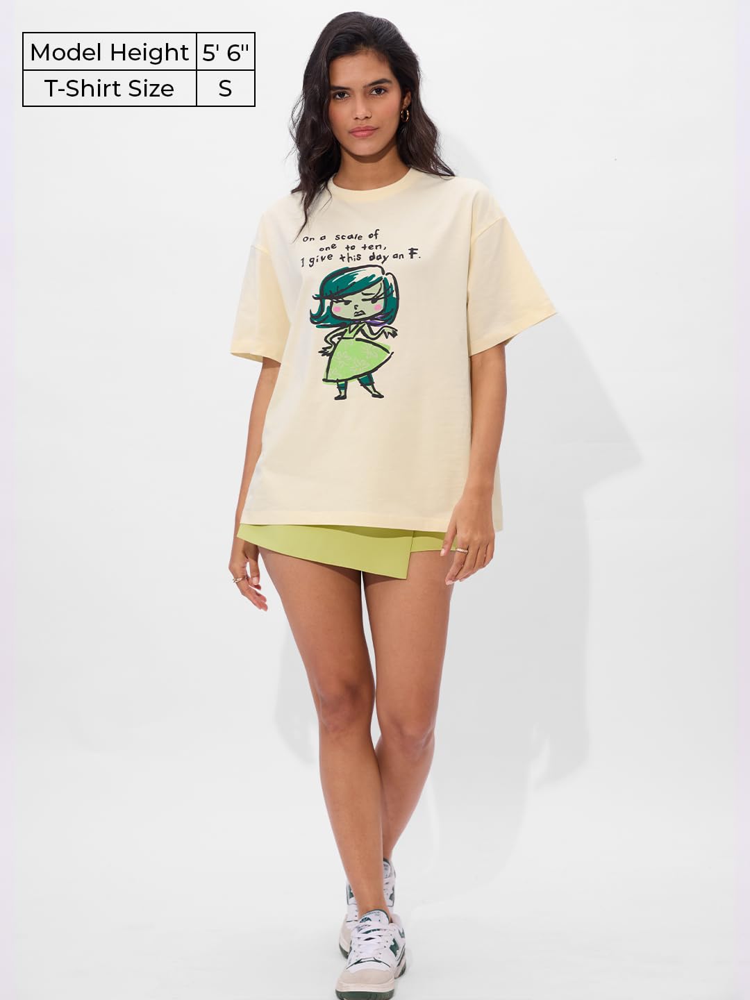 The Souled Store Official Inside Out Originals: Disgust Women and Girls Short Sleeve Round Neck Black Graphic Printed Cotton Ove
