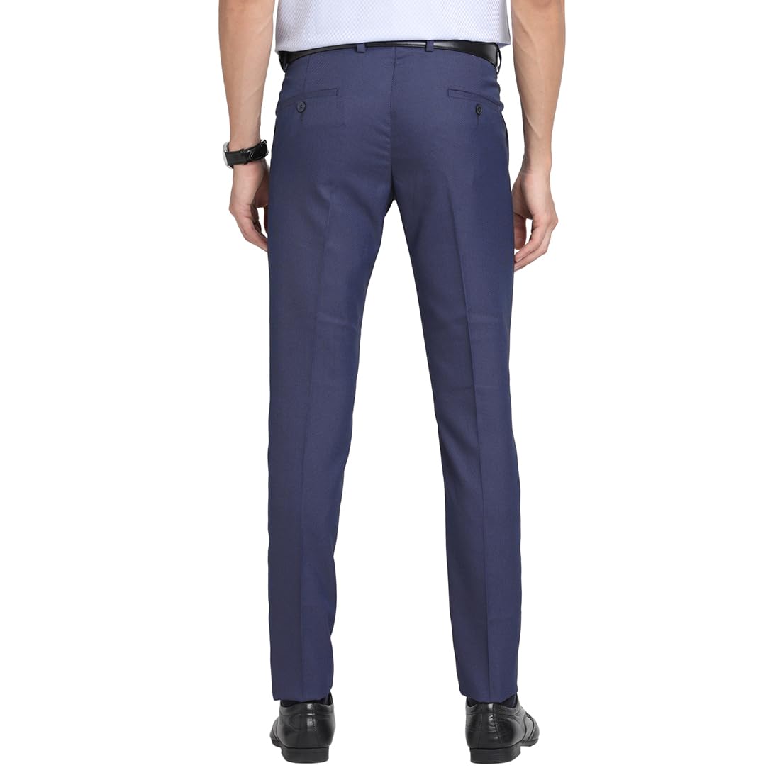 Turtle Men Poly Viscose Stretch Blue Dobby Printed Ultra Slim Fit Formal Trouser