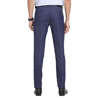 Turtle Men Poly Viscose Stretch Blue Dobby Printed Ultra Slim Fit Formal Trouser