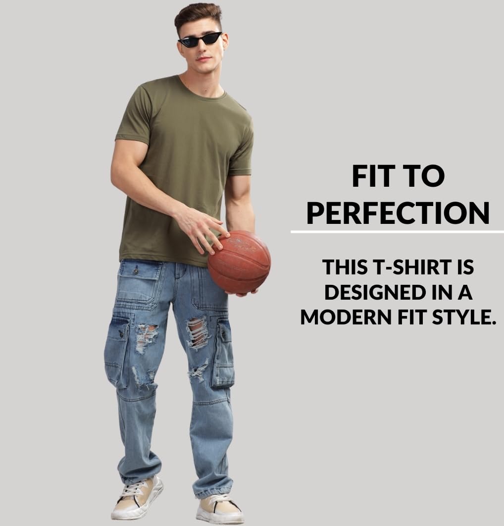 ADRO Men's Solid Regular Fit T-Shirt (RCM3-PLN-BL-NB-OL_Black,Navy,Olive