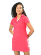 Juneberry Women Polo Collar Bodycon Viva Magenta T-Shirt Dress With Typographic Print(S)