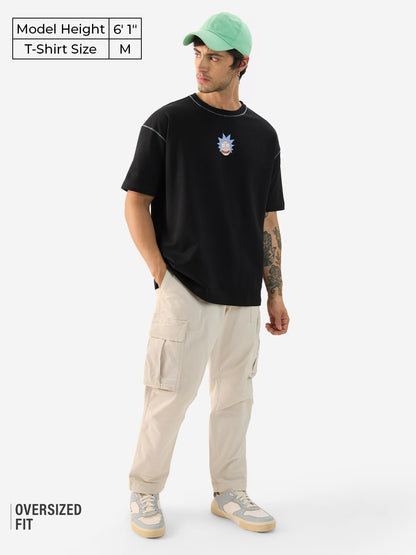 The Souled Store Official Rick & Morty: Wubba Lubba Dub Dub Men and Boys Short Sleeve Round Neck Black Graphic Printed Cotton Ov