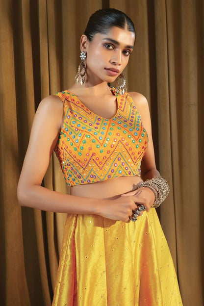 Soch Yellow Georgette Blouse With Embroidery And Sequins