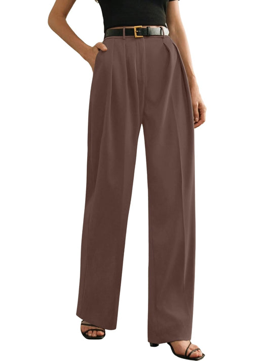 Greciilooks High Waist Cotton Trousers For Women  Flared Parachute Pants With Side Pockets | Casual Travel Cargo Pants Light Bro