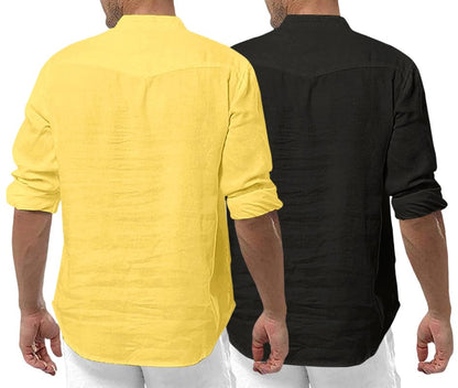 Royalscout MenS Cotton Polyester Blend Solid Regular Fit Full Sleeve Short Kurta | Ethnic, Lightweight Summer Kurta For Daily &