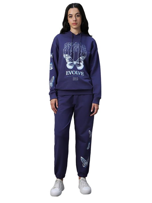 Bewakoof Womens Graphic Printed Regular Fit Terry Co-ordinates_ 619994 Blue XL