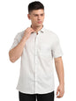 Turtle Men 100% Cotton Silm Fit Off White Printed Half Sleeve Formal Shirt