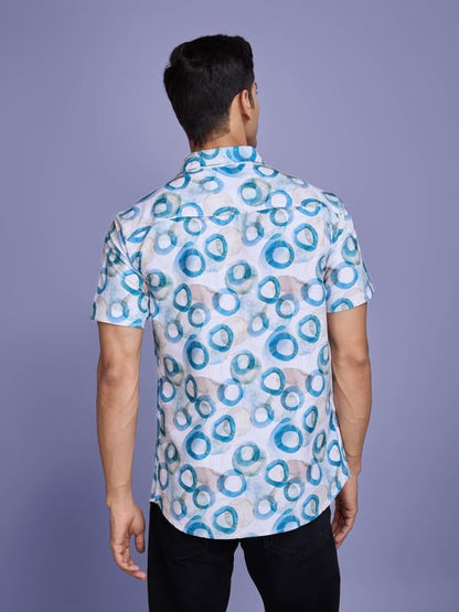 Pinkmint Stylish Shirt for Men ll Printed Half Sleeve Shirts ll Regular Fit Chest Pocket Shirt Sky