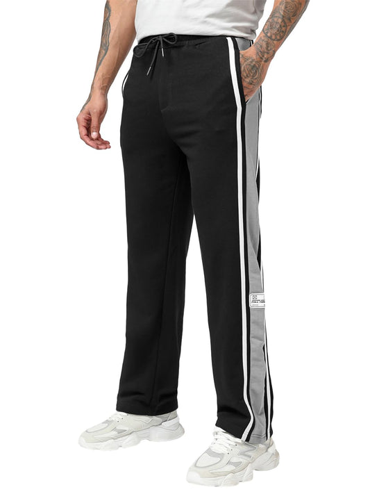 Bewakoof Mens Side Panel Straight Fit Terry Track Pant_694361_Black_S