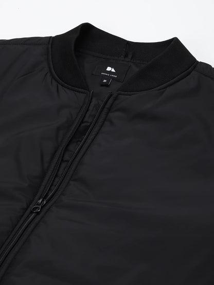 Dennis Lingo MenS Panelled Long-Sleeve Regular Fit Bomber Jacket - Waterproof, Lightweight, Casual Winterwear For Men (Black) (X