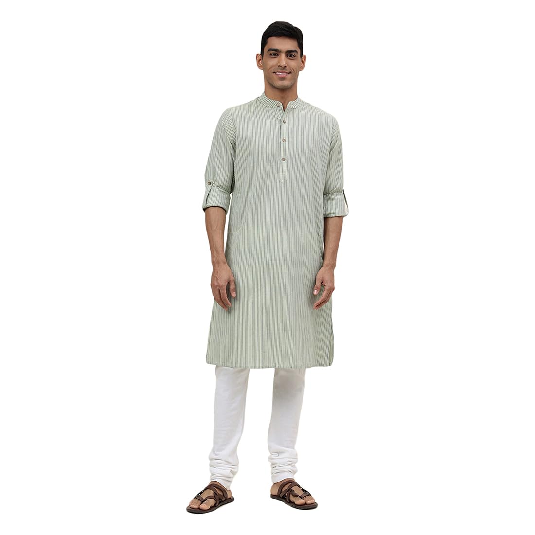 Fabindia MenS Cotton Striped Slim Kurta (1030813Lime_Green