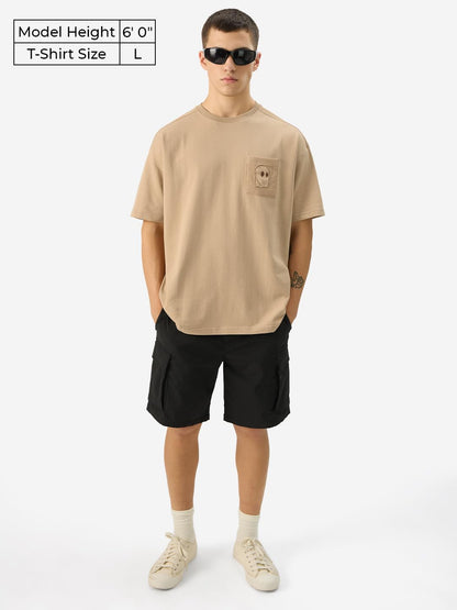 The Souled Store Mr. Souled Men and Boys Short Sleeve Round Neck Brown Cotton Oversize T-Shirt