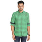 Turtle Men Cotton Viscose Slim Fit Green Check Full Sleeve Casual Shirt