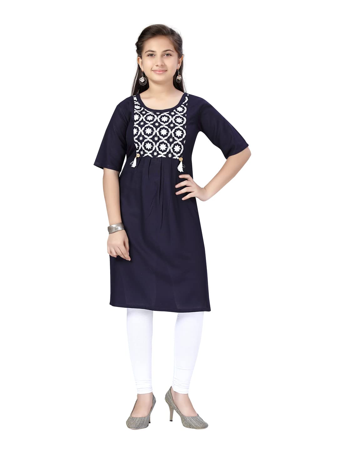 Aarika Girls Navy Blue-White Color Kurti Legging Set (Kl-H-6-Navy-Blue-White-32)