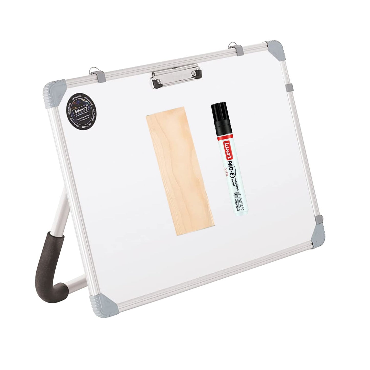 Eduway Non-Magnetic Dry Erase 1x1.5 Feet White Board with Stand | Standing Whiteboard | Table Top with Paper Clip for Study, Mem