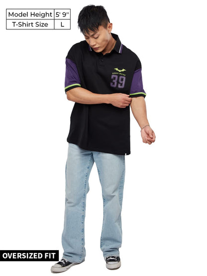 The Souled Store Official Batman: 39 Mens and Boys Oversized fit Graphic Half Sleeve Cotton Black Color Oversized Polos